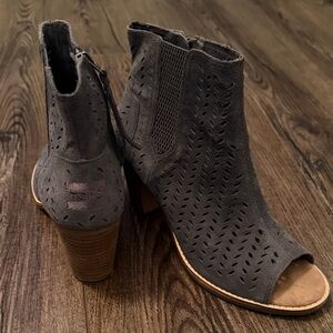 TOMS Women's Charcoal Peep-Toe Ankle Booties
